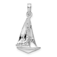 De-Ani Sterling Silver Rhodium-Plated Polished 3D Sailboat Pendant
