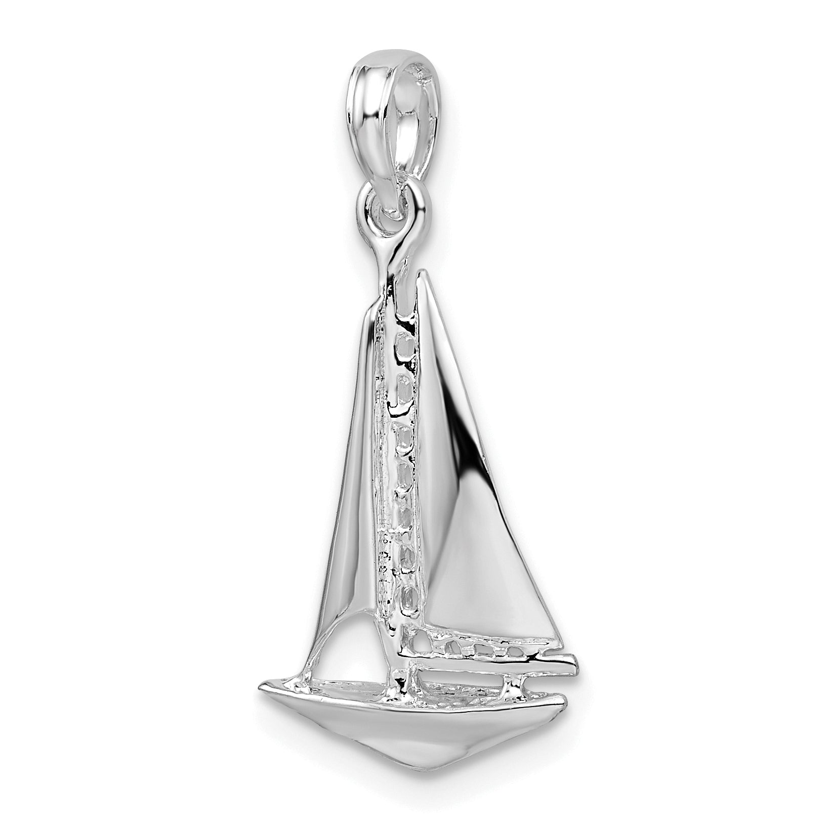 De-Ani Sterling Silver Rhodium-Plated Polished 3D Sailboat Pendant