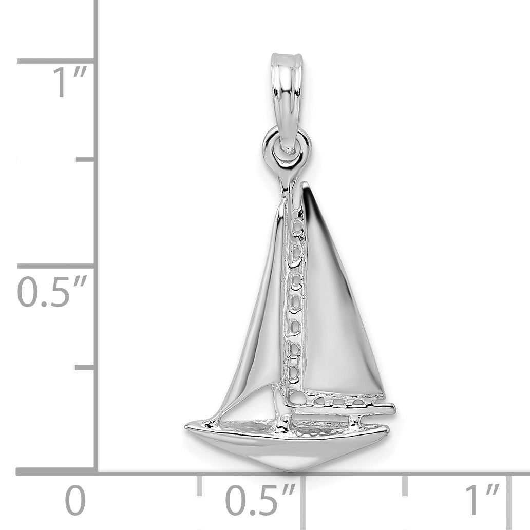 De-Ani Sterling Silver Rhodium-Plated Polished 3D Sailboat Pendant