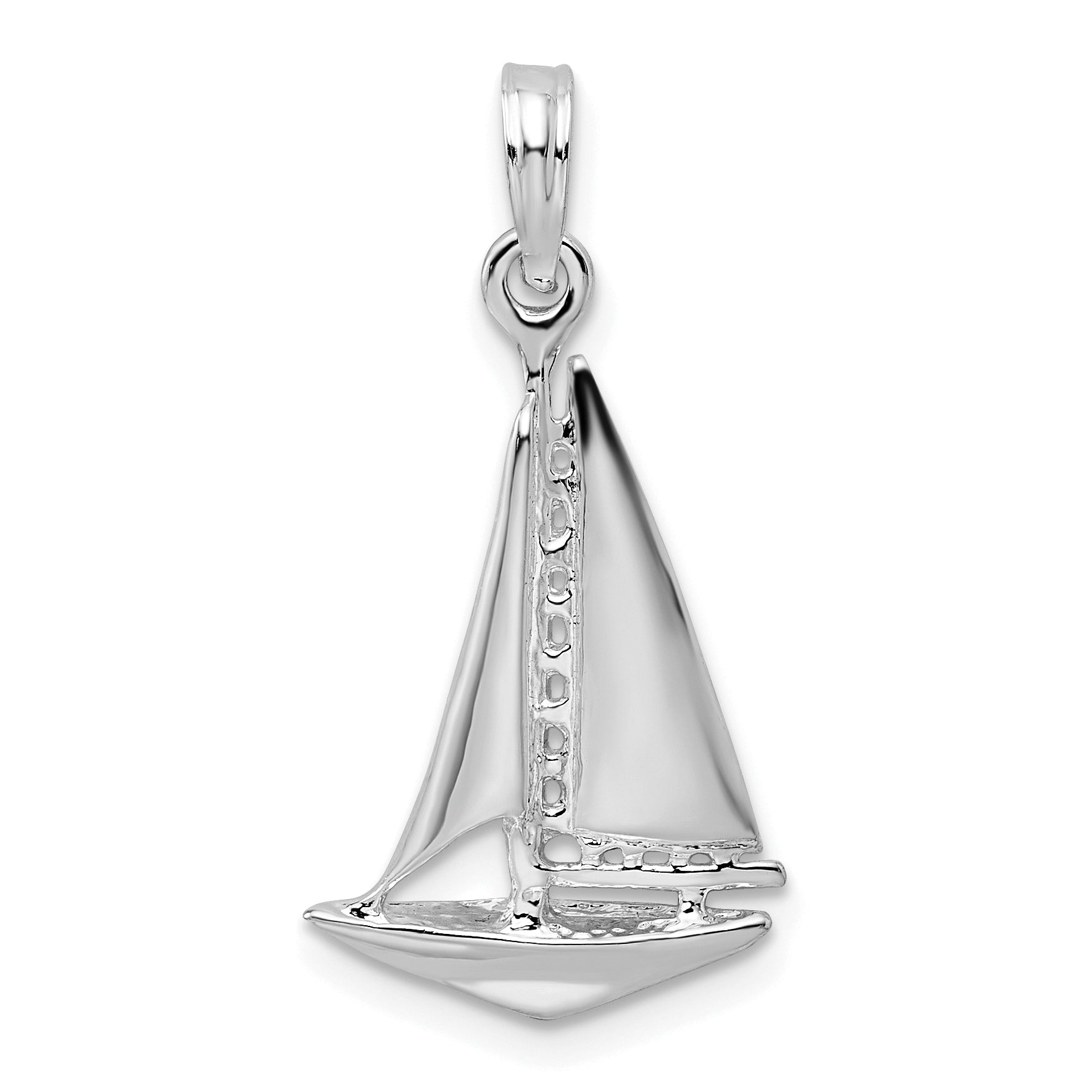 De-Ani Sterling Silver Rhodium-Plated Polished 3D Sailboat Pendant Main image