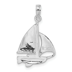 De-Ani Sterling Silver Rhodium-Plated Polished Sailboat Pendant