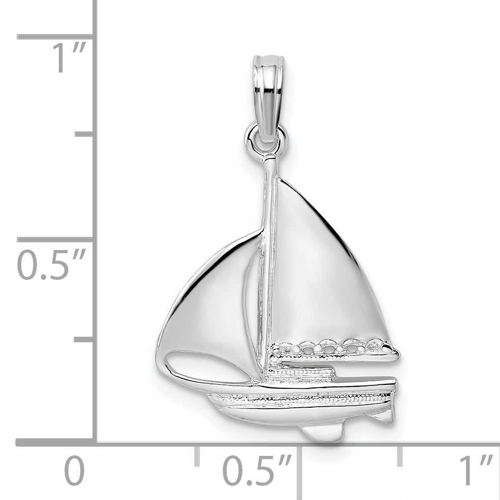 De-Ani Sterling Silver Rhodium-Plated Polished Sailboat Pendant