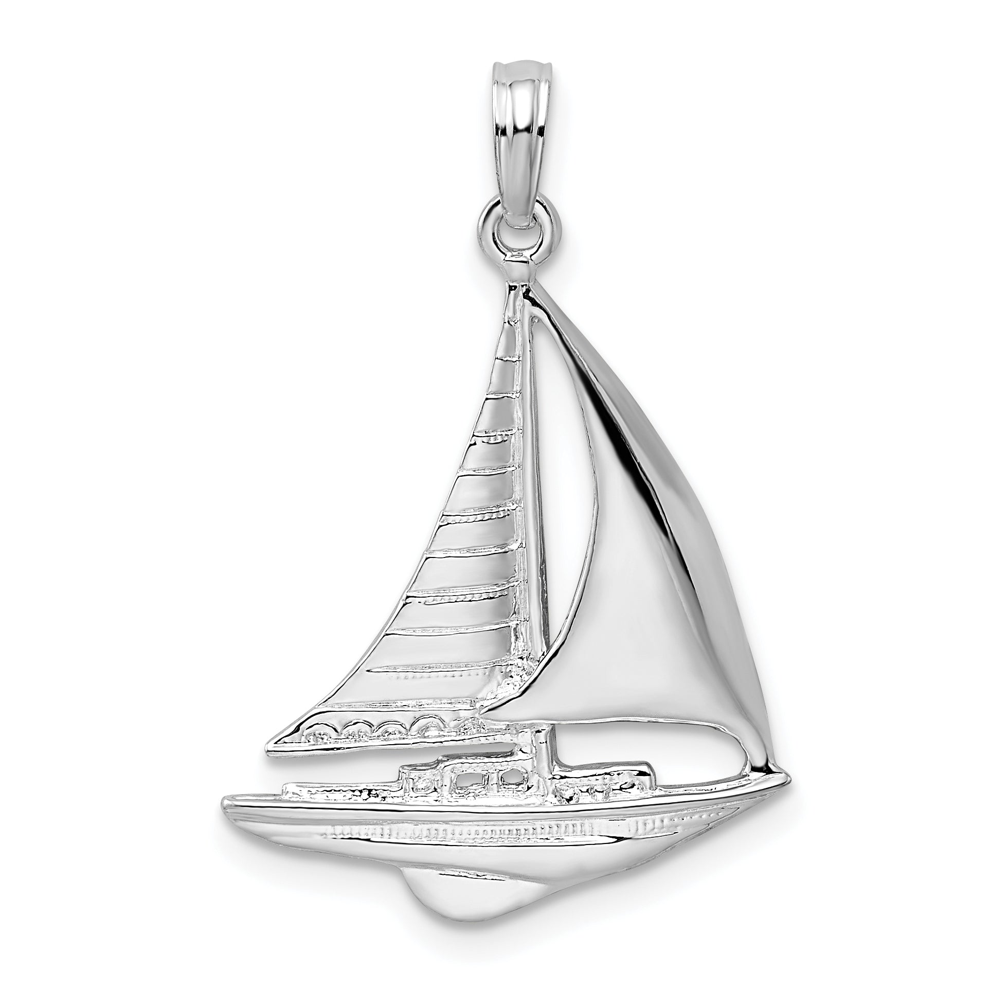 De-Ani Sterling Silver Rhodium-Plated Polished Sailboat Pendant Main image