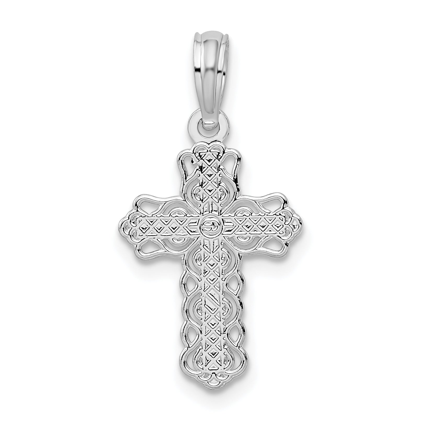 De-Ani Sterling Silver Rhodium-plated Polished Lace Trim Cross Pendant
