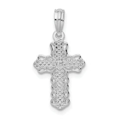 De-Ani Sterling Silver Rhodium-plated Polished Lace Trim Cross Pendant
