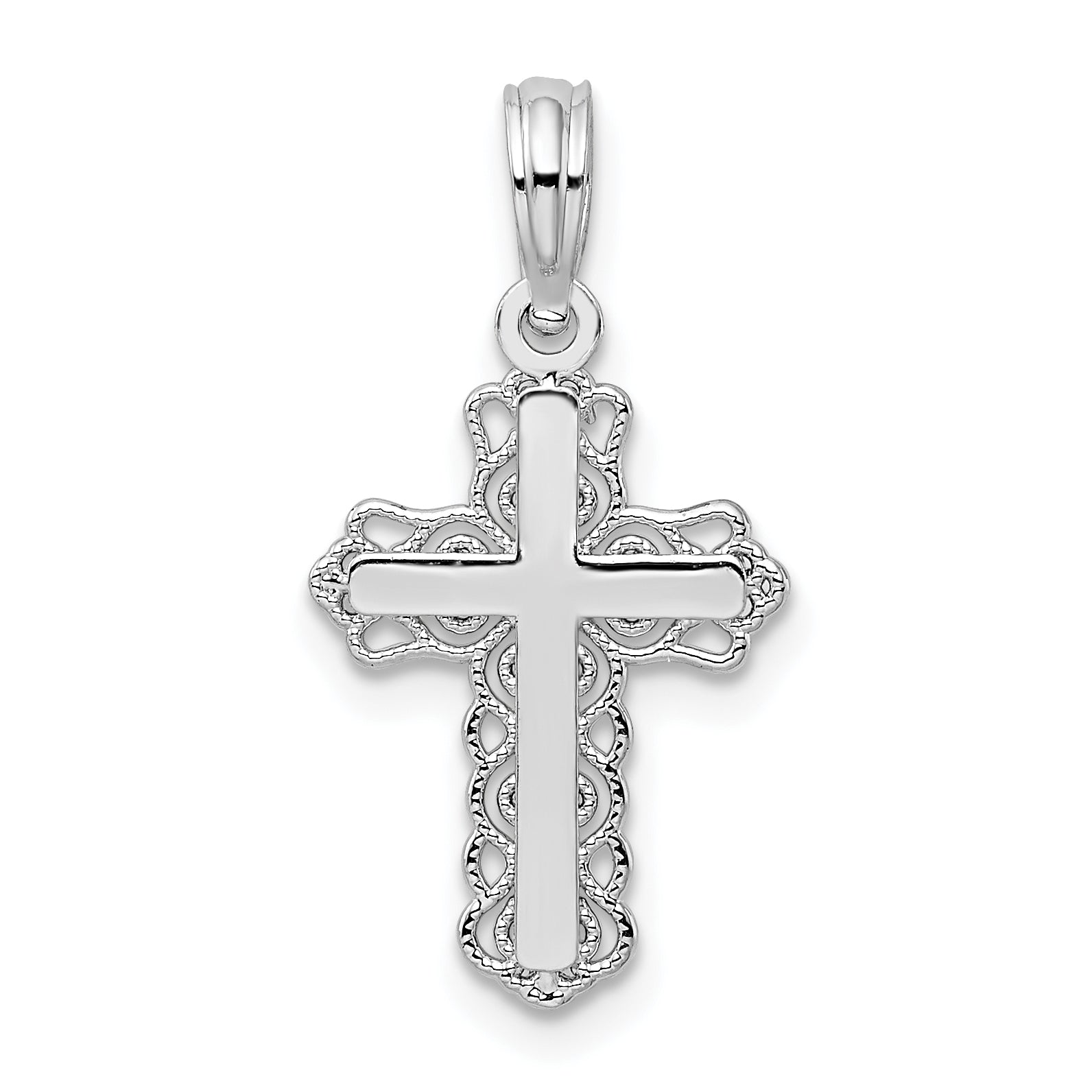 De-Ani Sterling Silver Rhodium-plated Polished Lace Trim Cross Pendant Main image