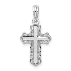 De-Ani Sterling Silver Rhodium-plated Polished Lace Trim Cross Pendant