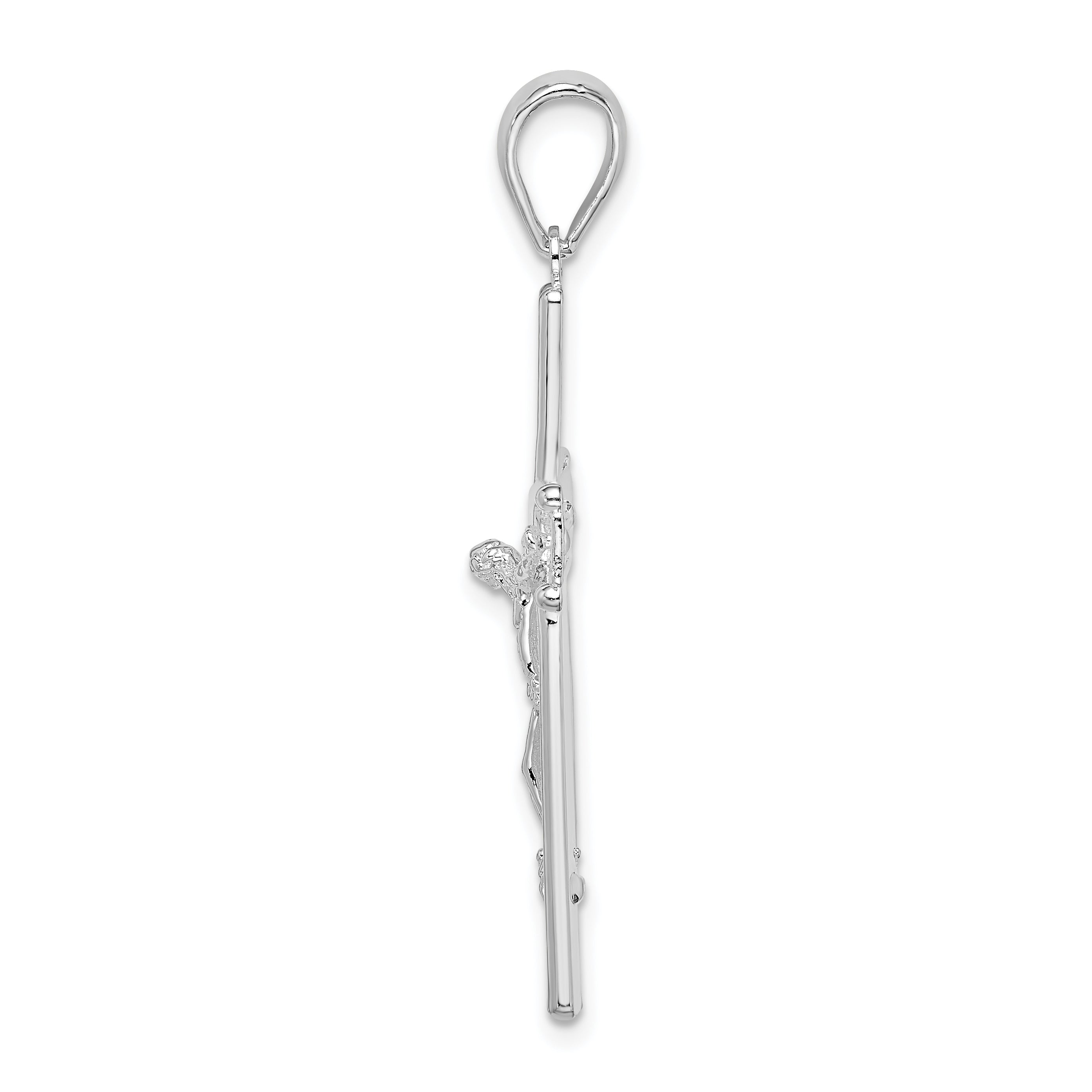 De-Ani Sterling Silver Rhodium-Plated Polished and Satin Crucifix Pendant