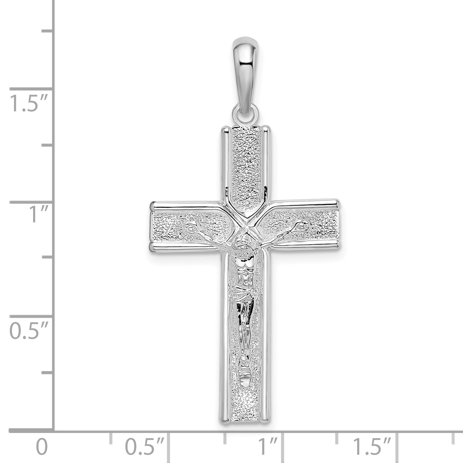 De-Ani Sterling Silver Rhodium-Plated Polished and Satin Crucifix Pendant