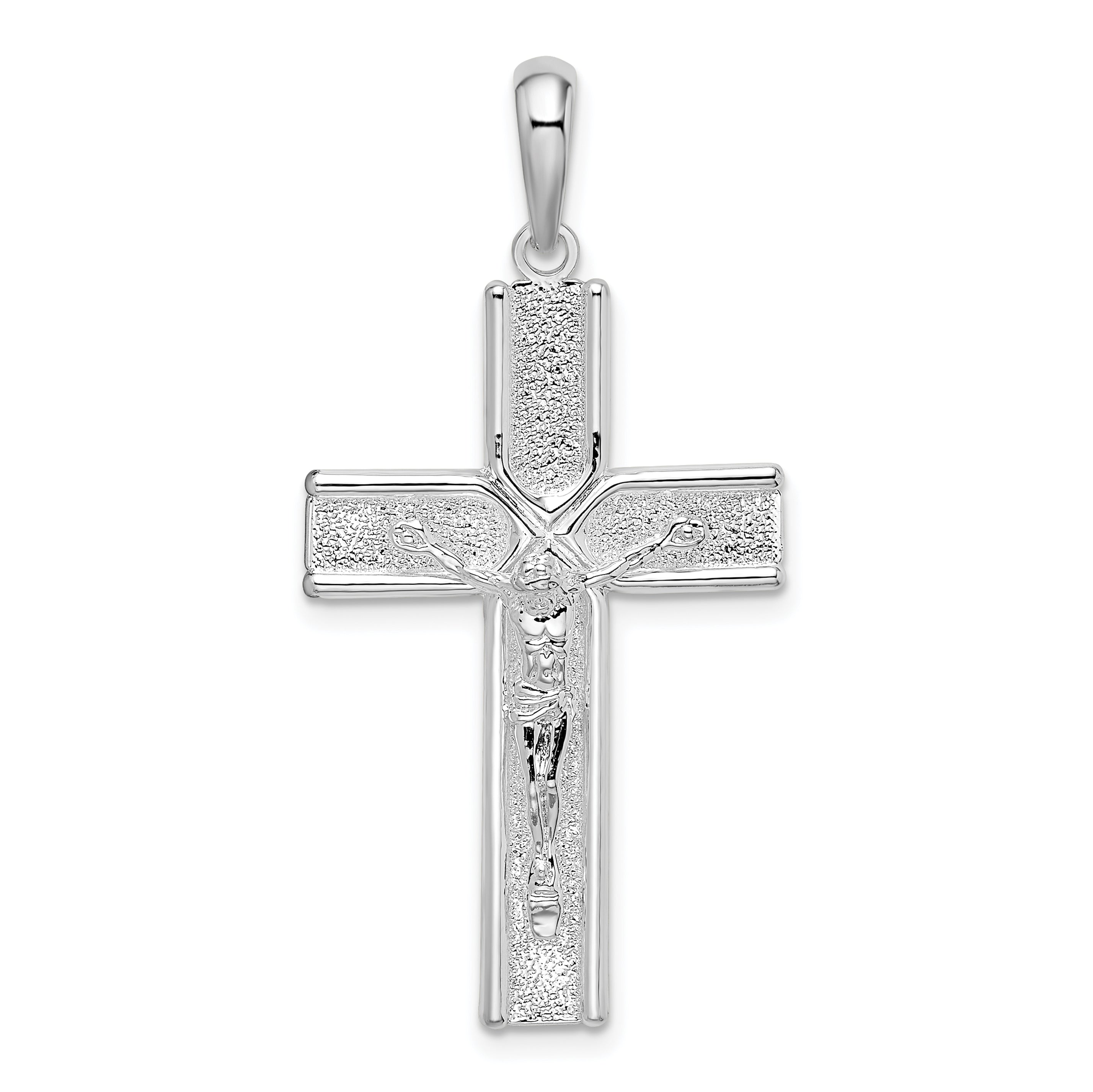 De-Ani Sterling Silver Rhodium-Plated Polished and Satin Crucifix Pendant Main image