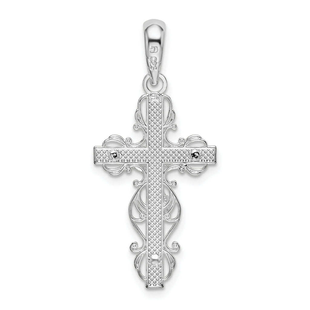 De-Ani Sterling Silver Rhodium-Plated Polished Lace Trim Crucifix Pendant