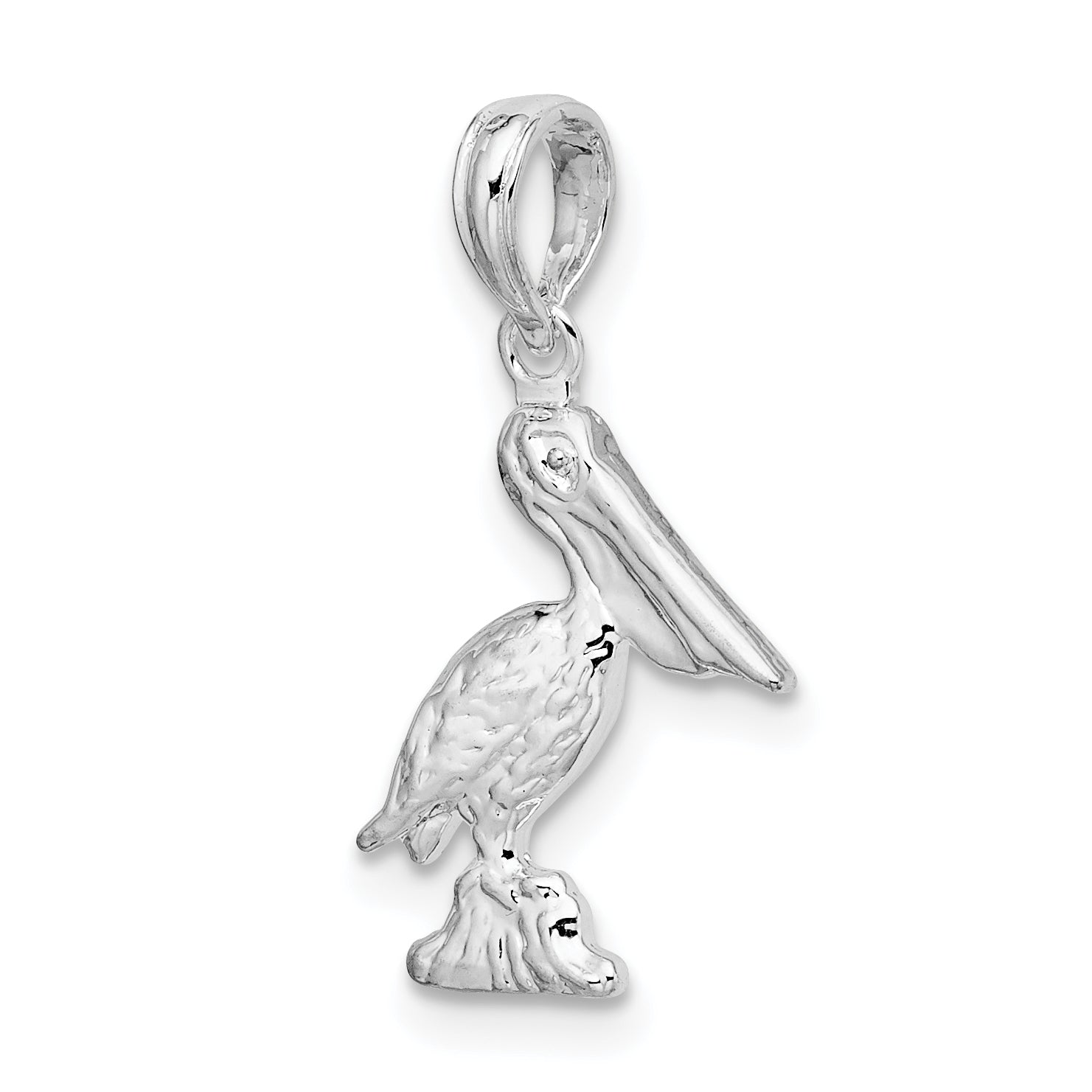 De-Ani Sterling Silver Rhodium-plated Polished 3D Pelican Pendant