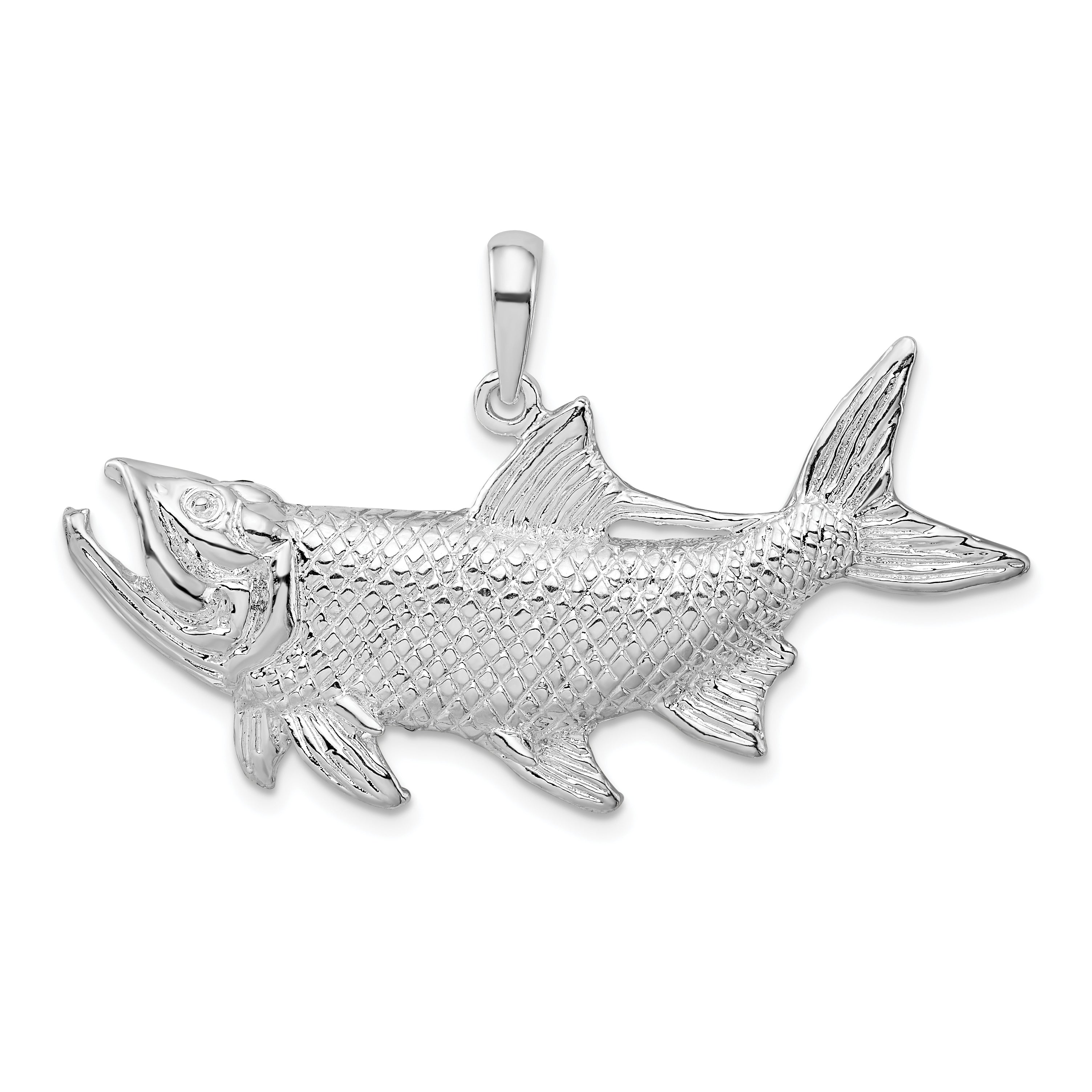 De-Ani Sterling Silver Rhodium-Plated Tarpon Fish with Open Mouth Pendant Main image