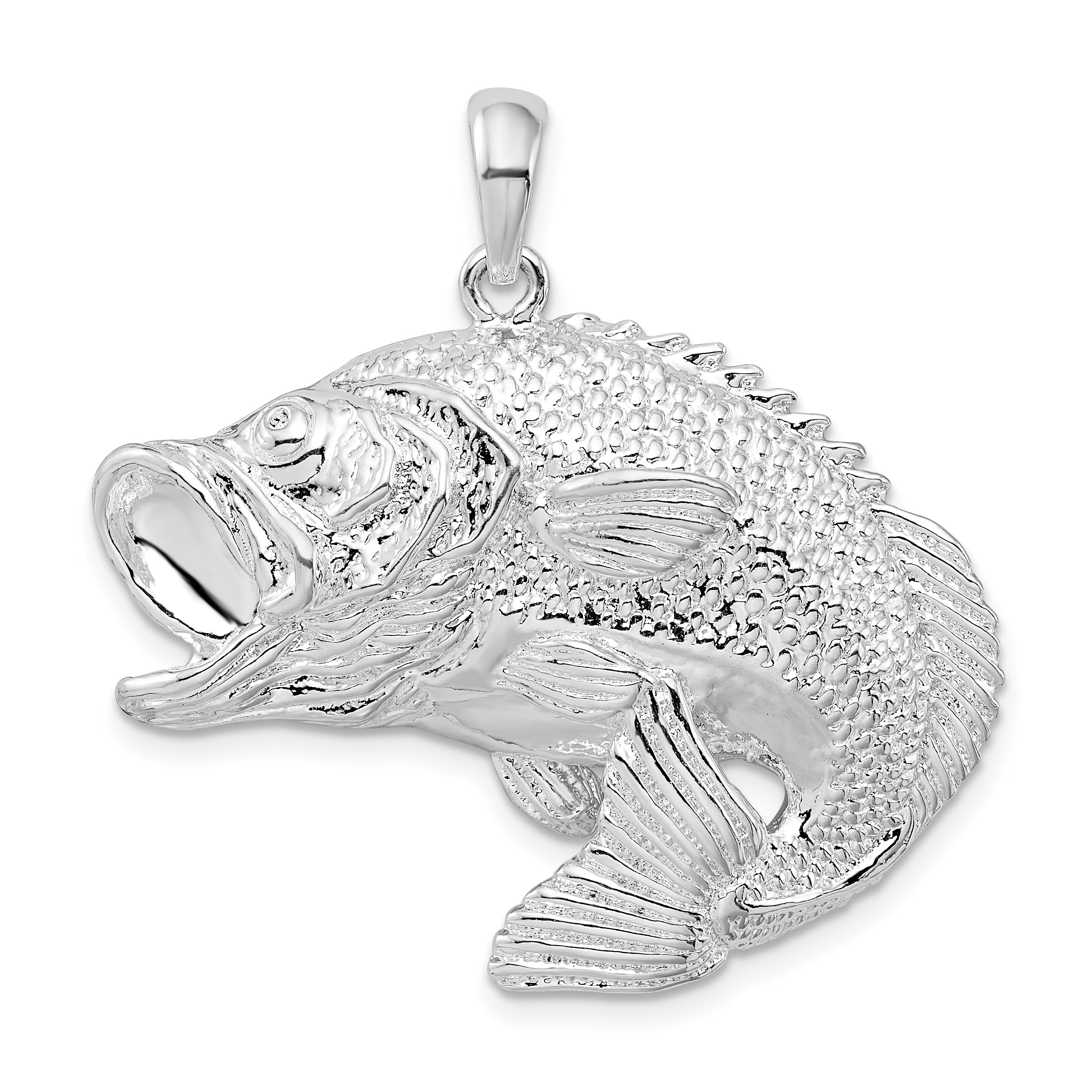 De-Ani Sterling Silver Rhodium-Plated Jumping Bass Fish Pendant Main image
