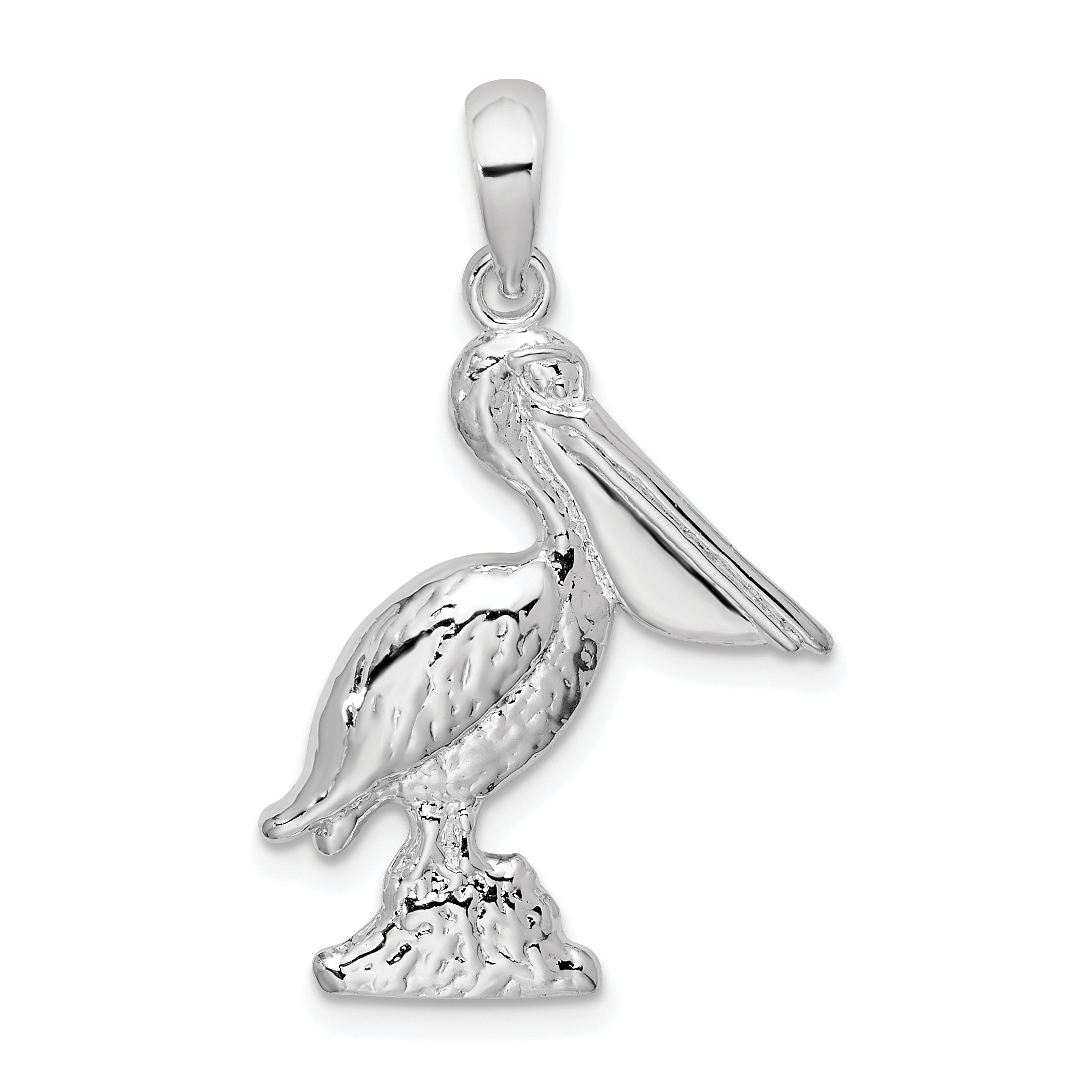 De-Ani Sterling Silver Rhodium-Plated Polished Large 3D Standing Pelican Pendant Main image