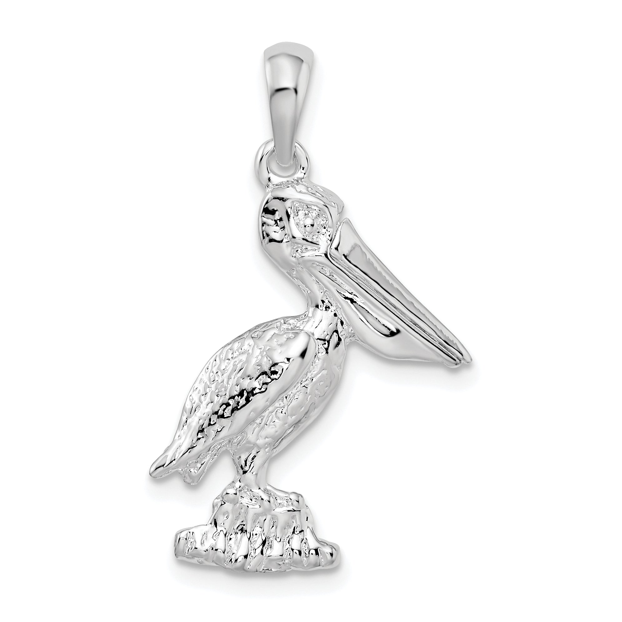 De-Ani Sterling Silver Rhodium-Plated 3D Standing Moveable Mouth Pelican Pendant Main image