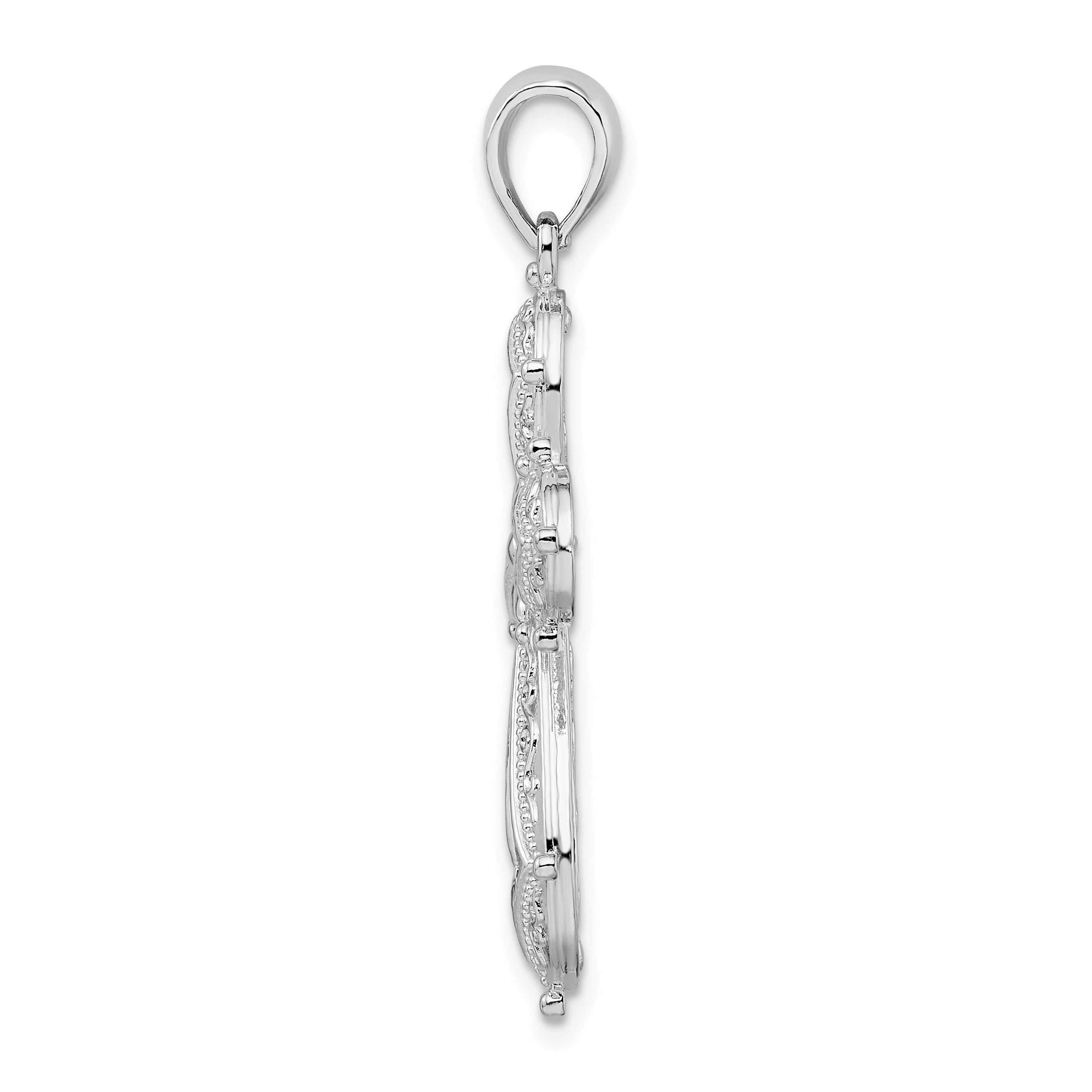 De-Ani Sterling Silver Rhodium-Plated Scroll Diamond-Cut Rounded Cross Pendant Secondary image