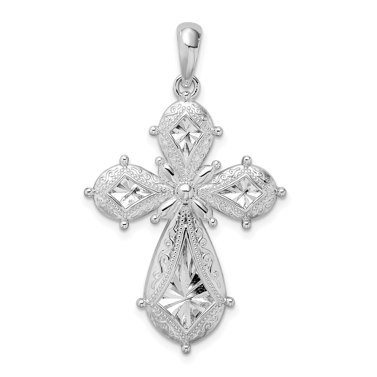 Scroll Cross Pendant in Sterling Silver, 31mm Diamond-Cut - Sophia Jewelers Main image