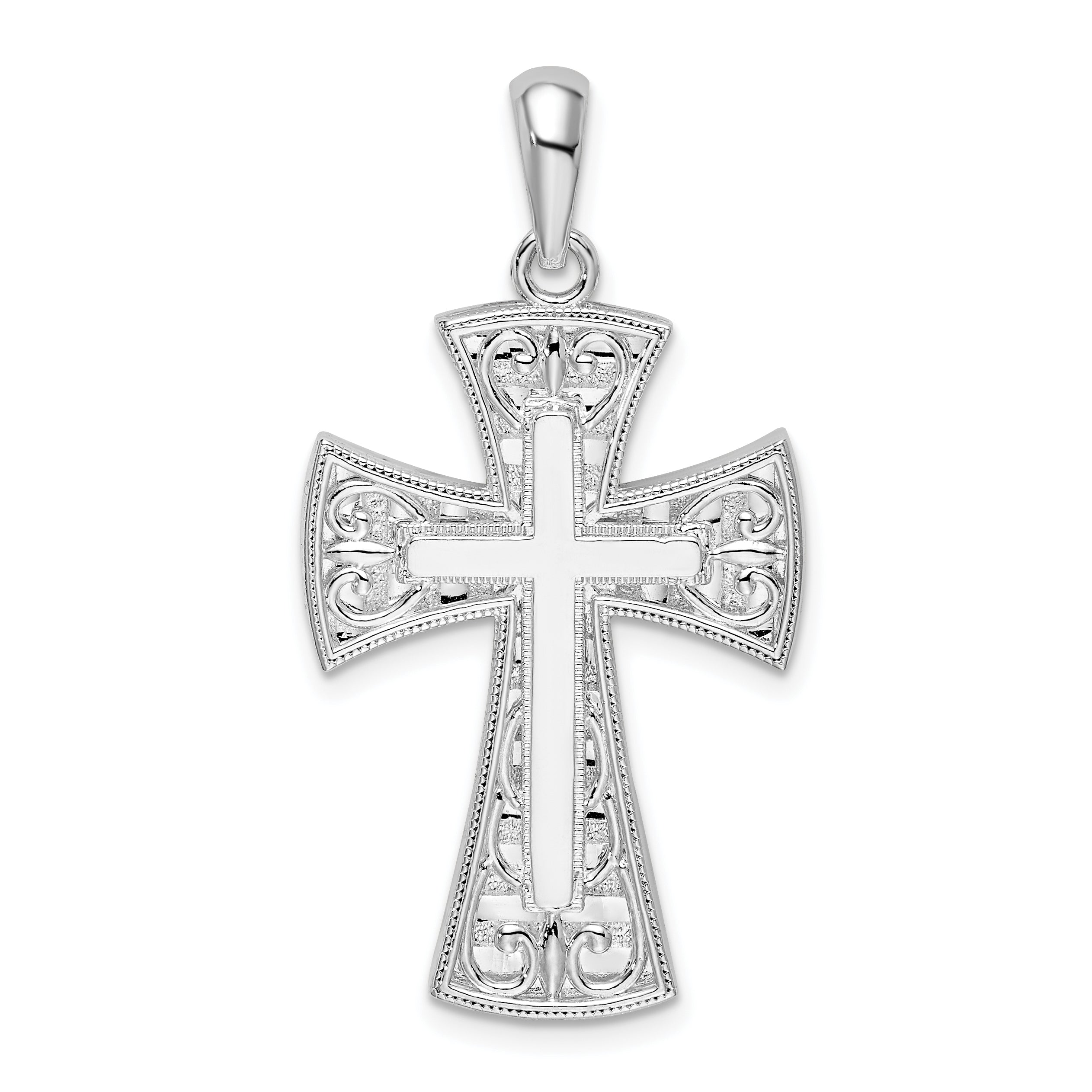 De-Ani Sterling Silver Rhodium-Plated Fancy Heart Design Cross Pendant Main image