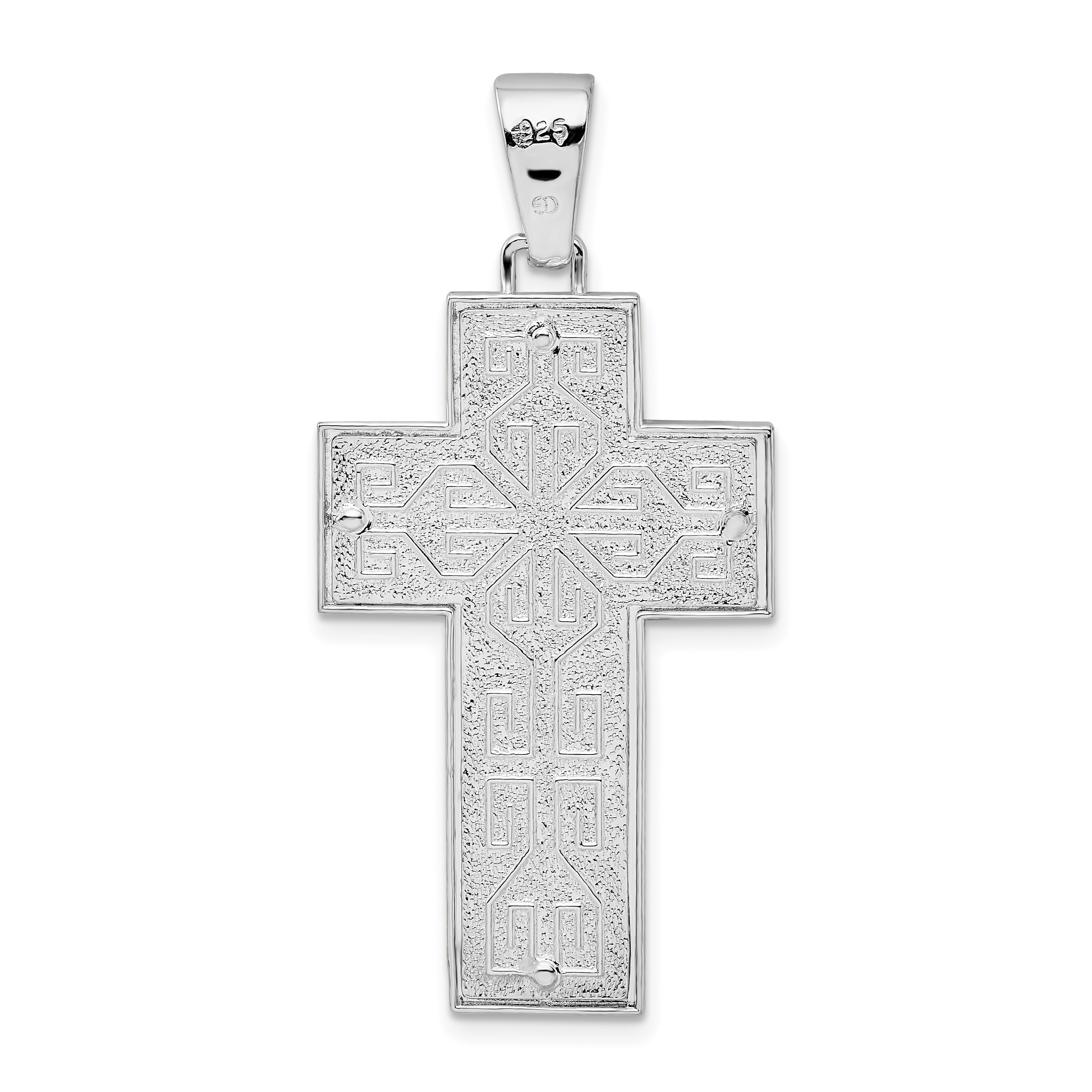De-Ani Sterling Silver Rhodium-Plated Rope Edge Latin Cross Pendant