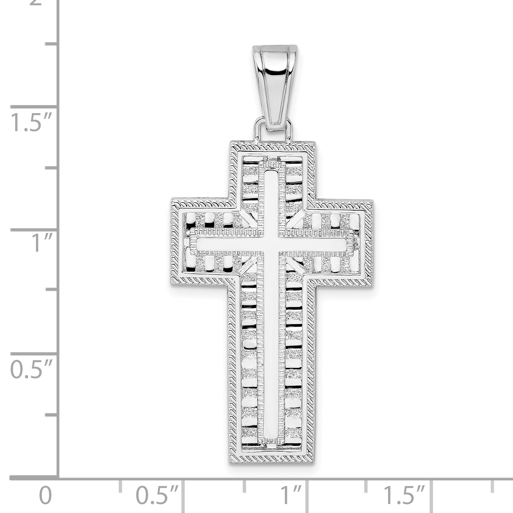 De-Ani Sterling Silver Rhodium-Plated Rope Edge Latin Cross Pendant