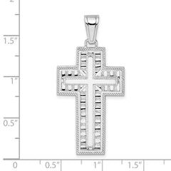 De-Ani Sterling Silver Rhodium-Plated Rope Edge Latin Cross Pendant