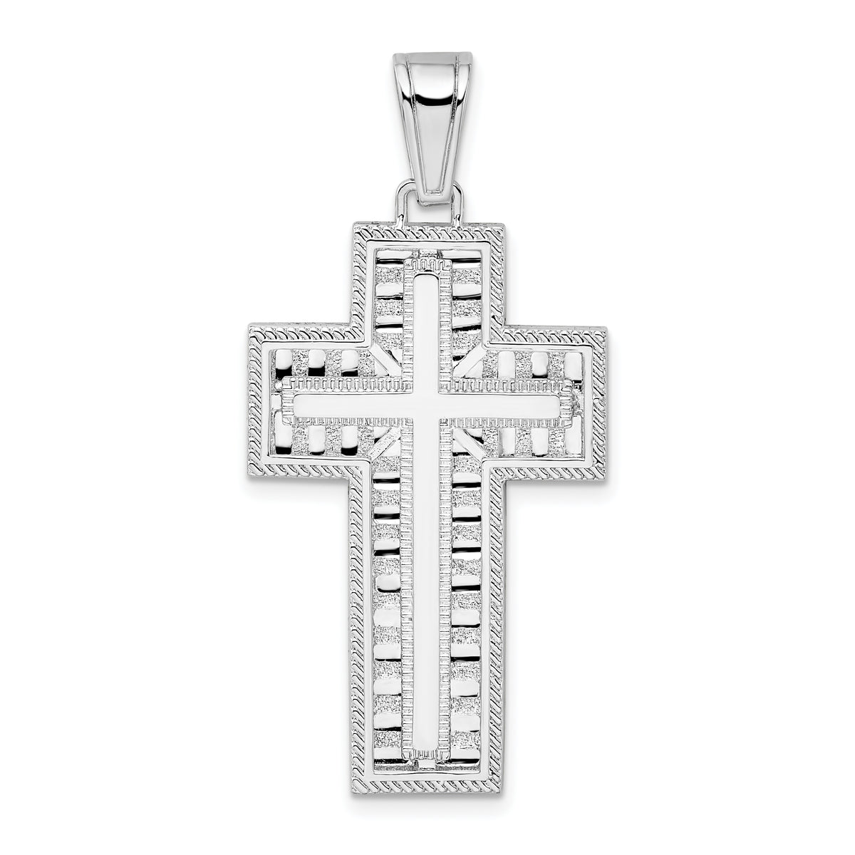 De-Ani Sterling Silver Rhodium-Plated Rope Edge Latin Cross Pendant