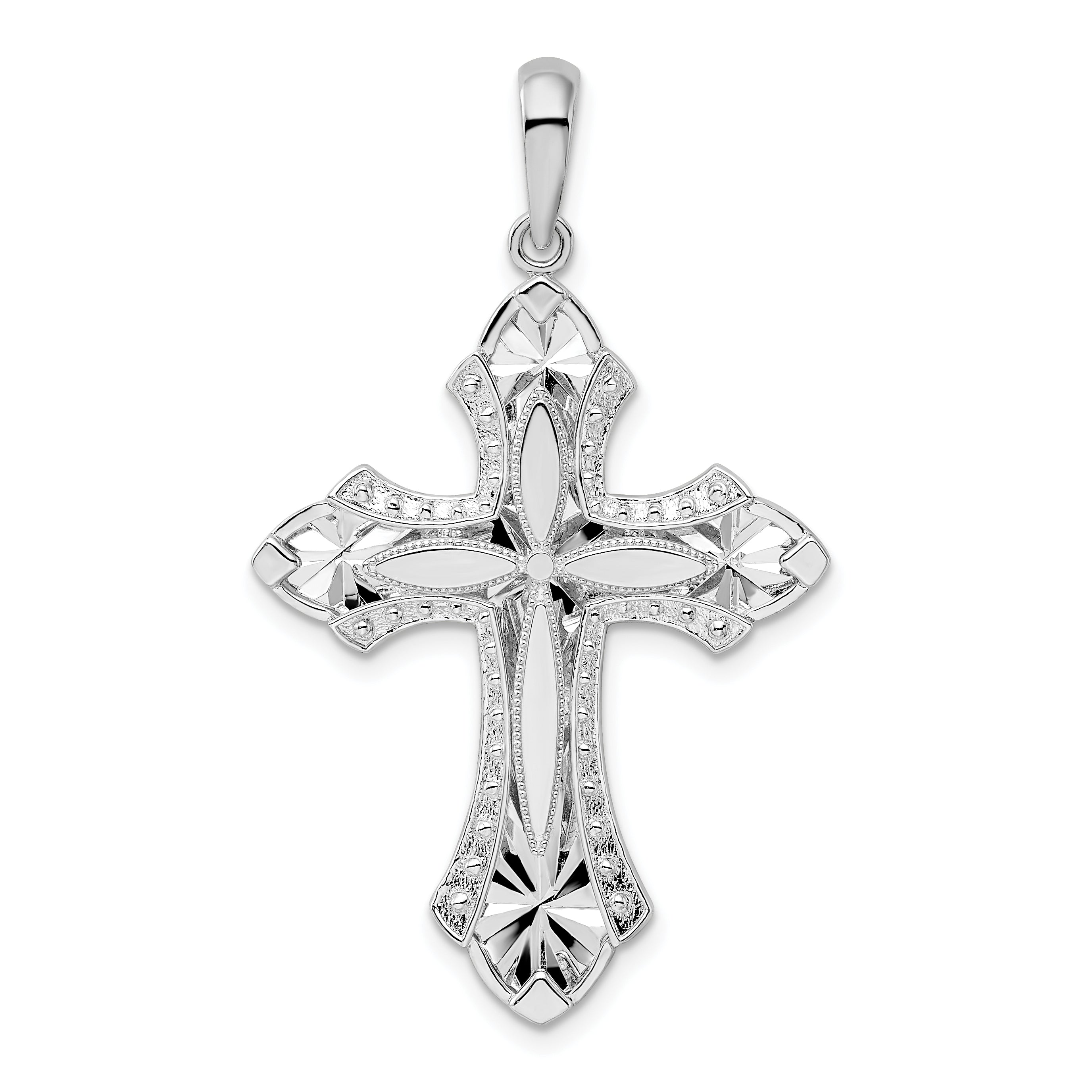 De-Ani Sterling Silver Rhodium-Plated Fleur de Lis with Poem on Reverse Cross Pendant Main image