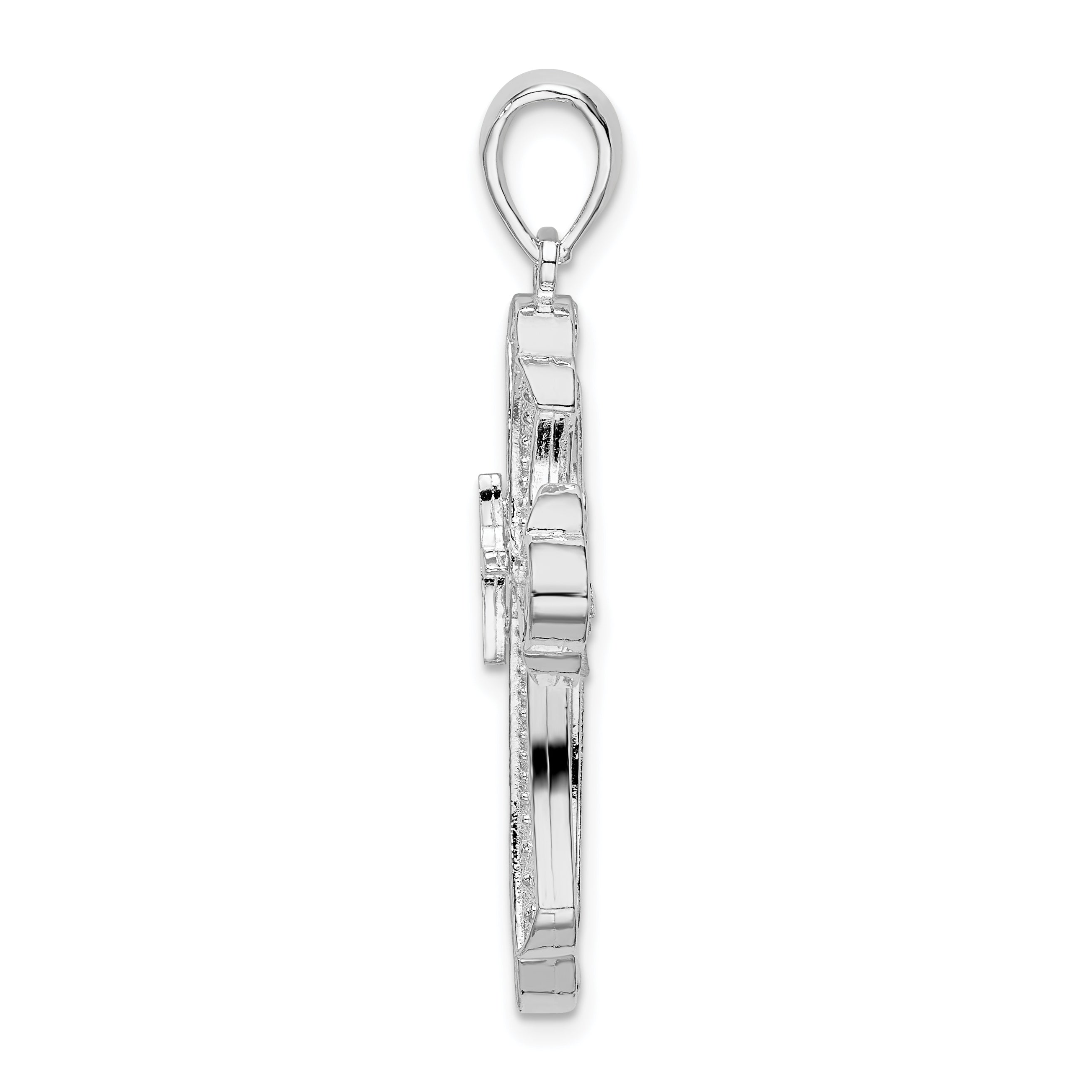 De-Ani Sterling Silver Rhodium-Plated Diamond-Cut Fleur de Lis Cross Pendant Secondary image
