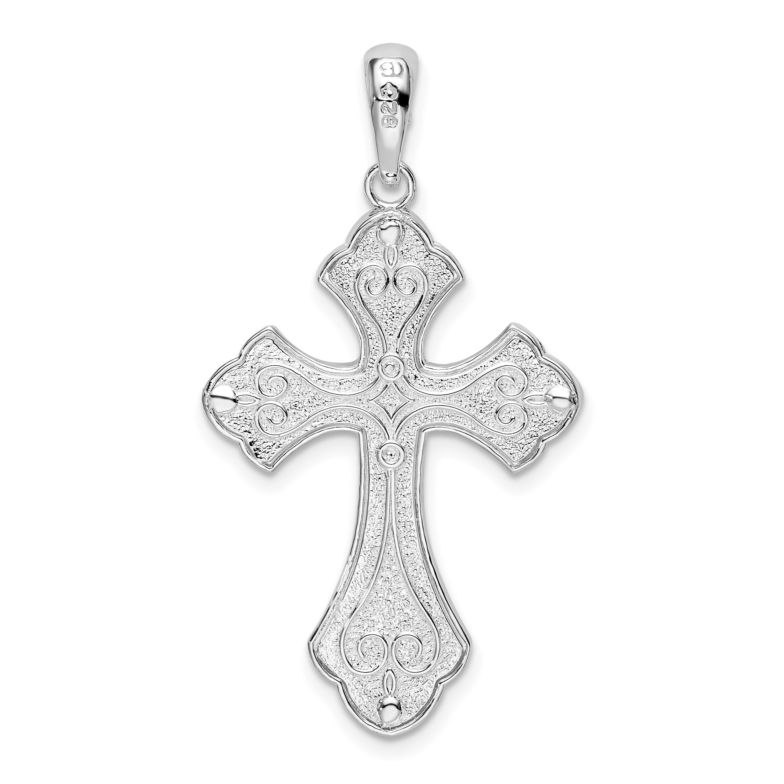 De-Ani Sterling Silver Rhodium-Plated Diamond-Cut Fleur de Lis Cross Pendant