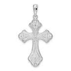 De-Ani Sterling Silver Rhodium-Plated Diamond-Cut Fleur de Lis Cross Pendant