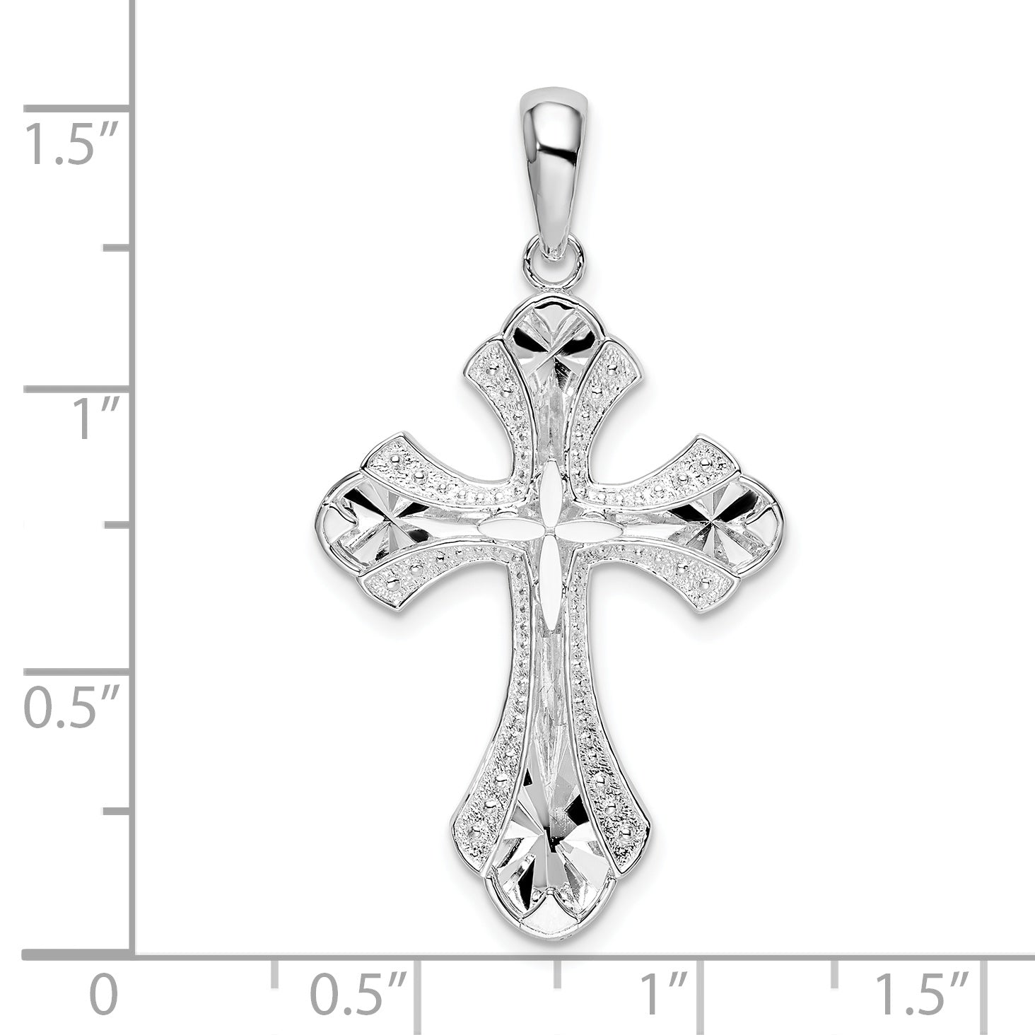 De-Ani Sterling Silver Rhodium-Plated Diamond-Cut Fleur de Lis Cross Pendant
