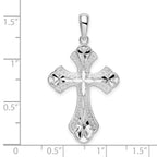 De-Ani Sterling Silver Rhodium-Plated Diamond-Cut Fleur de Lis Cross Pendant