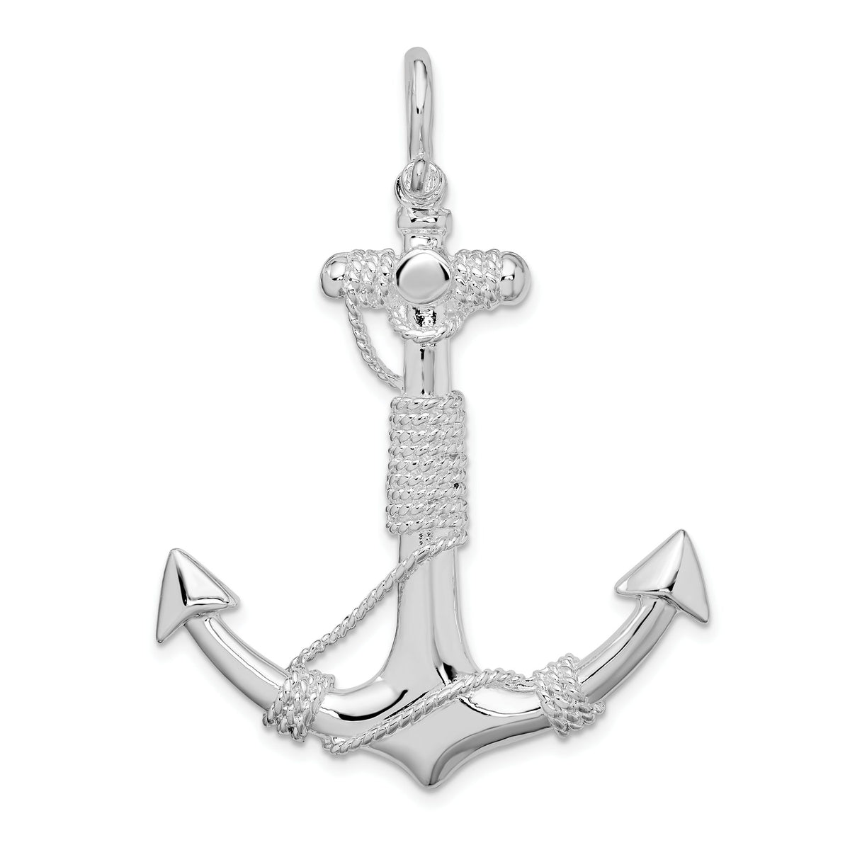 Anchor with Rope Pendant in Sterling Silver, 48mm - Sophia Jewelers Main image