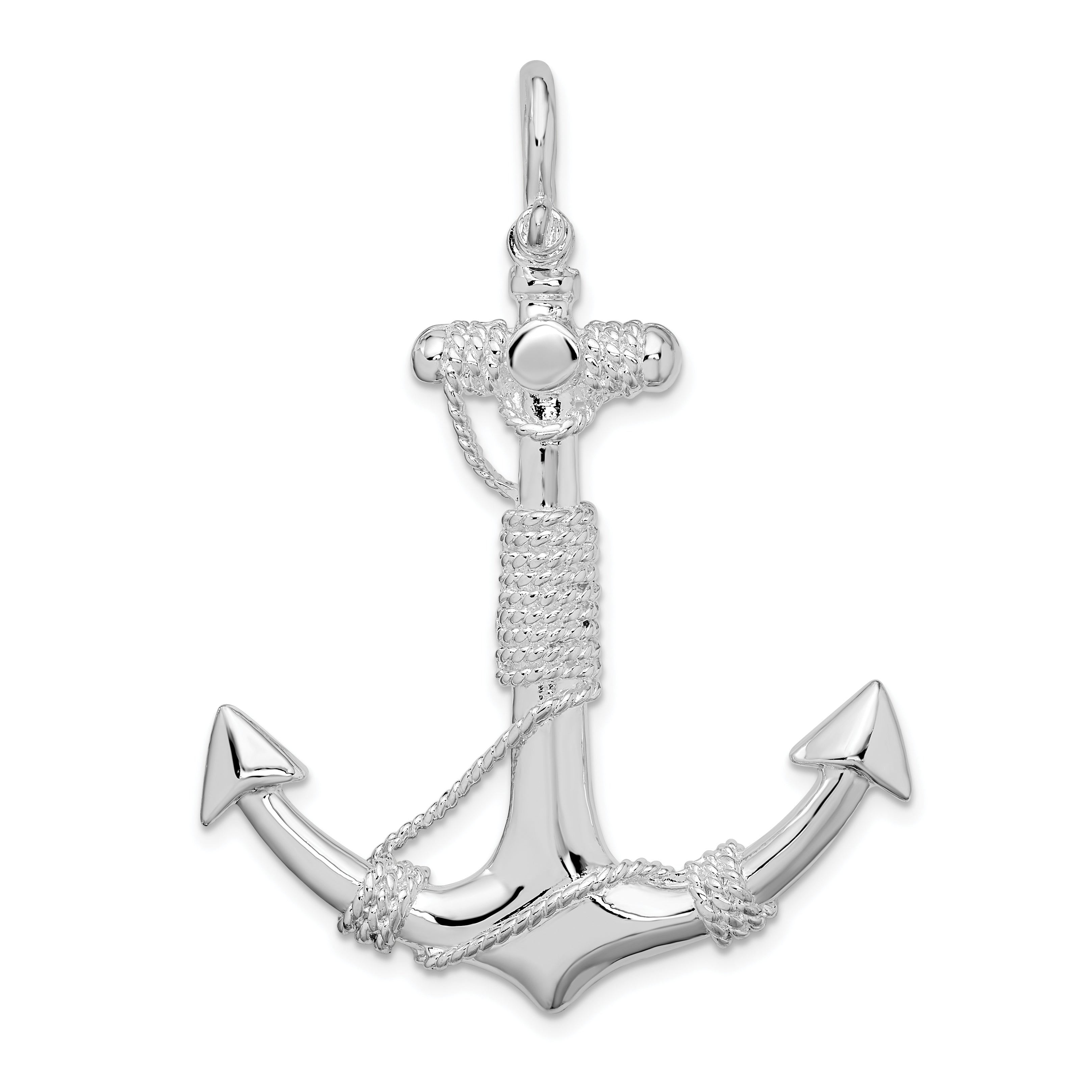 De-Ani Sterling Silver Rhodium-Plated Polished Anchor with Rope Pendant Main image