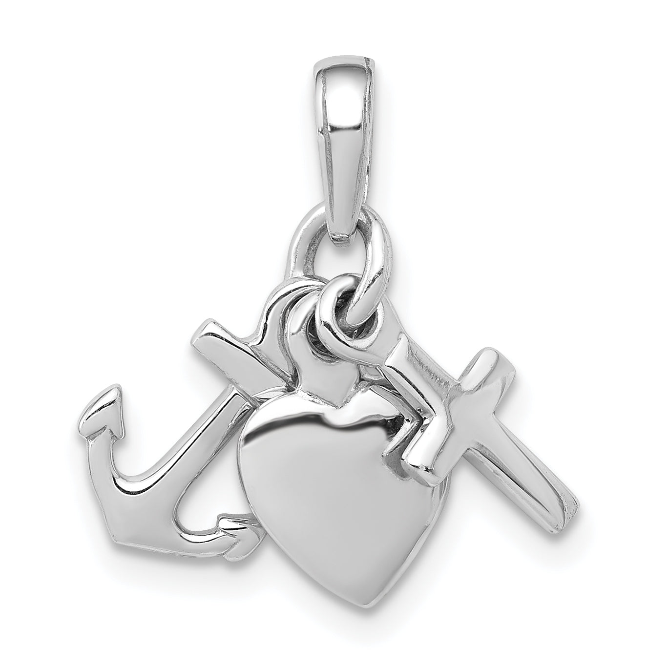 De-Ani Sterling Silver Rhodium-plated Polished 3D Moveable Anchor / Heart / Cross Pendant Main image