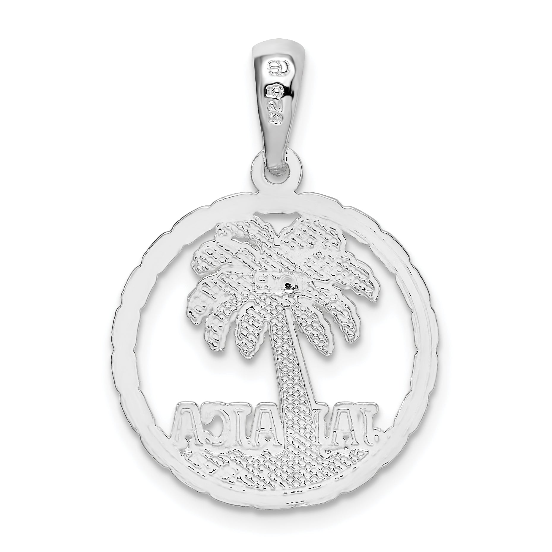 De-Ani Sterling Silver Rhodium-Plated Jamaica with Palm Tree Cut-Out Disc Pendant