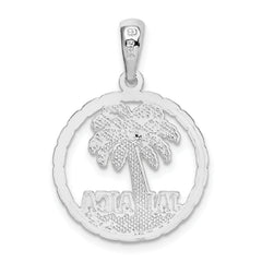 De-Ani Sterling Silver Rhodium-Plated Jamaica with Palm Tree Cut-Out Disc Pendant