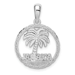 De-Ani Sterling Silver Rhodium-Plated Jamaica with Palm Tree Cut-Out Disc Pendant