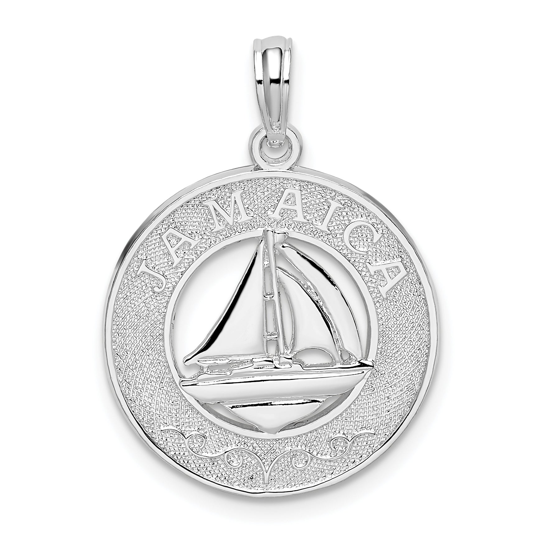 De-Ani Sterling Silver Rhodium-Plated Jamaica Round Circle with Sailboat Pendant Main image
