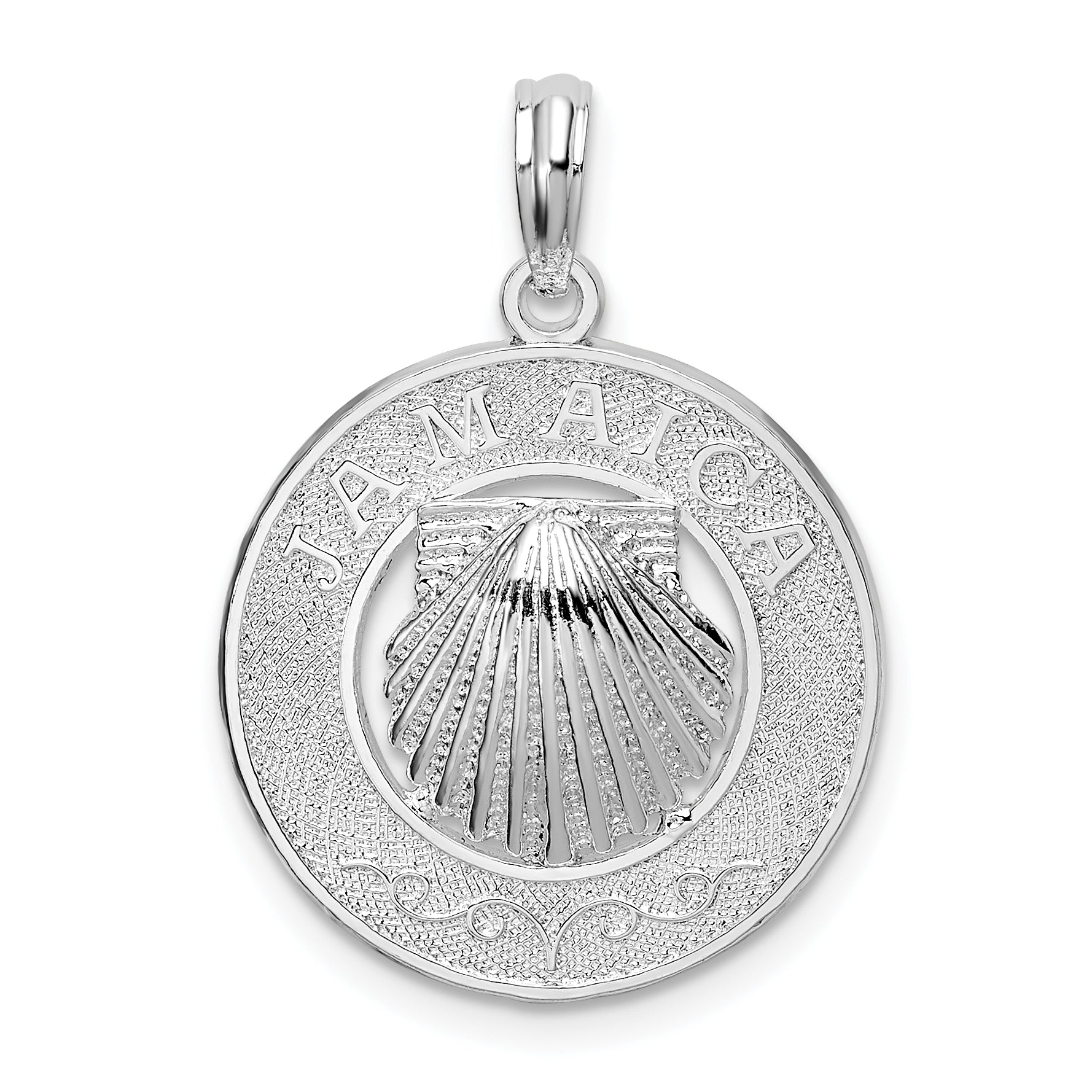 De-Ani Sterling Silver Rhodium-Plated Jamaica Round Circle with Shell Pendant Main image