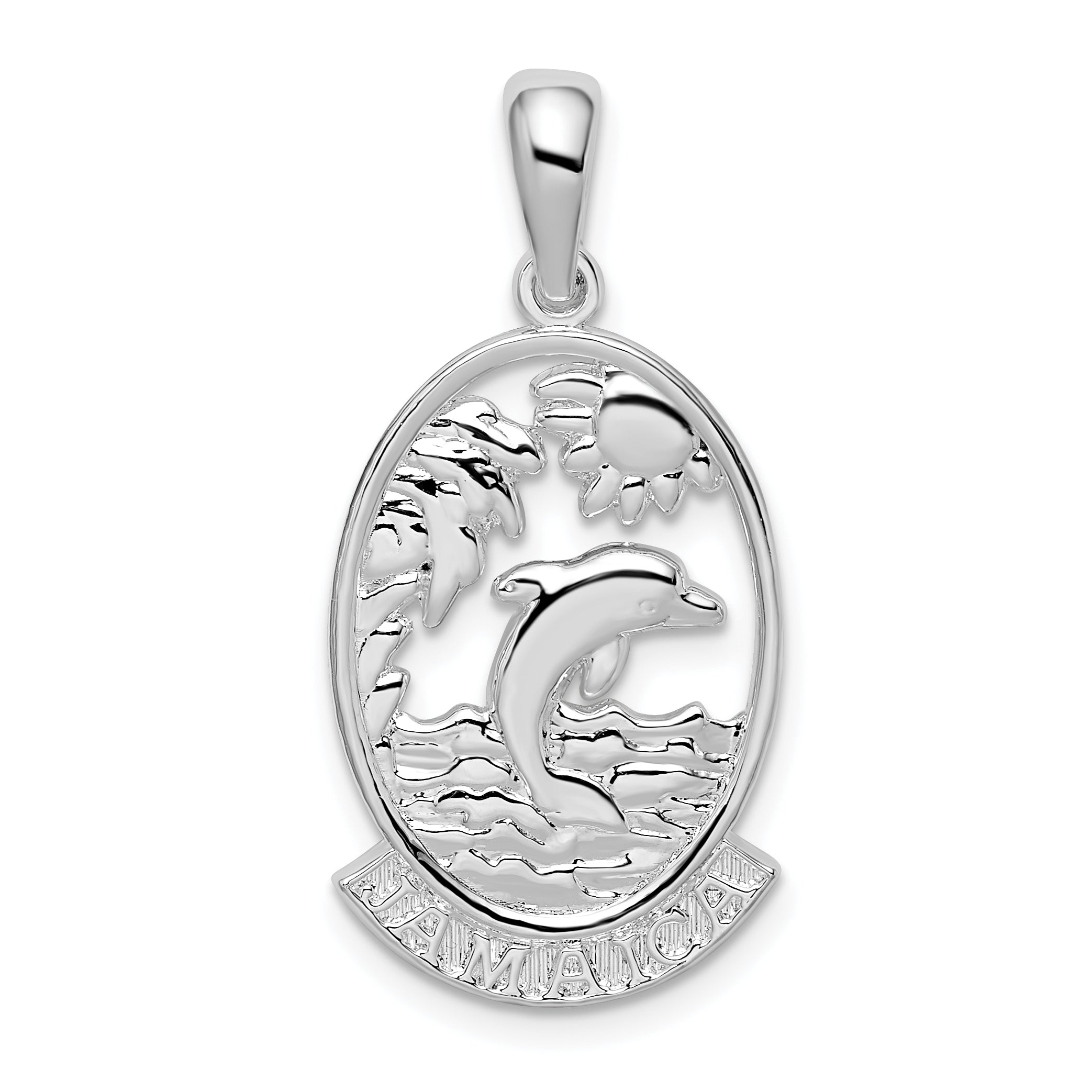 De-Ani Sterling Silver Rhodium-Plated Polished Jamaica Dolphin Sunset Pendant Main image
