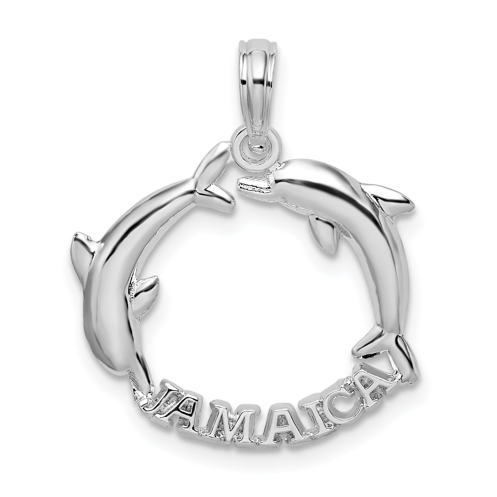 De-Ani Sterling Silver Rhodium-Plated Jamaica 2 Jumping Dolphins Pendant Main image