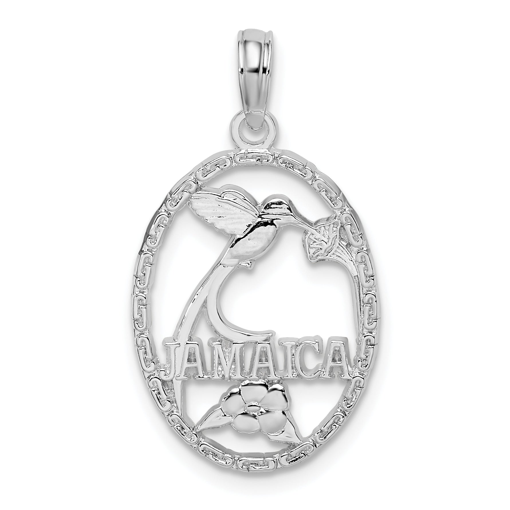 De-Ani Sterling Silver Rhodium-Plated Jamaica Oval Bird and Flower Pendant Main image