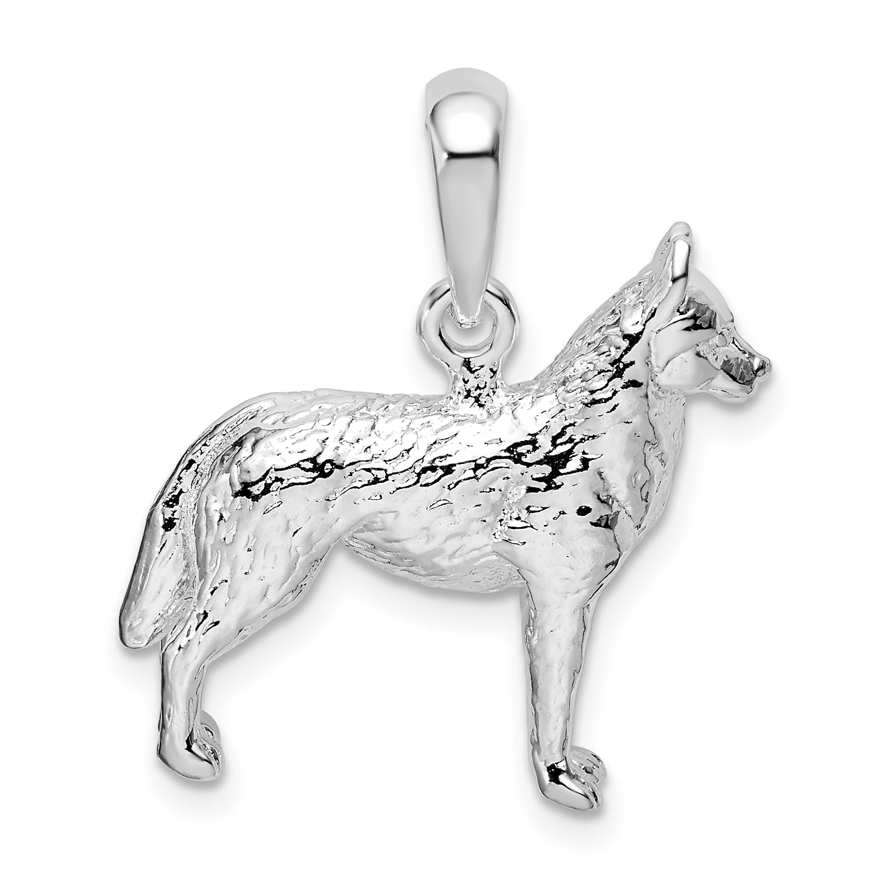De-Ani Sterling Silver Rhodium-Plated Textured 3D Siberian Husky Pendant Main image