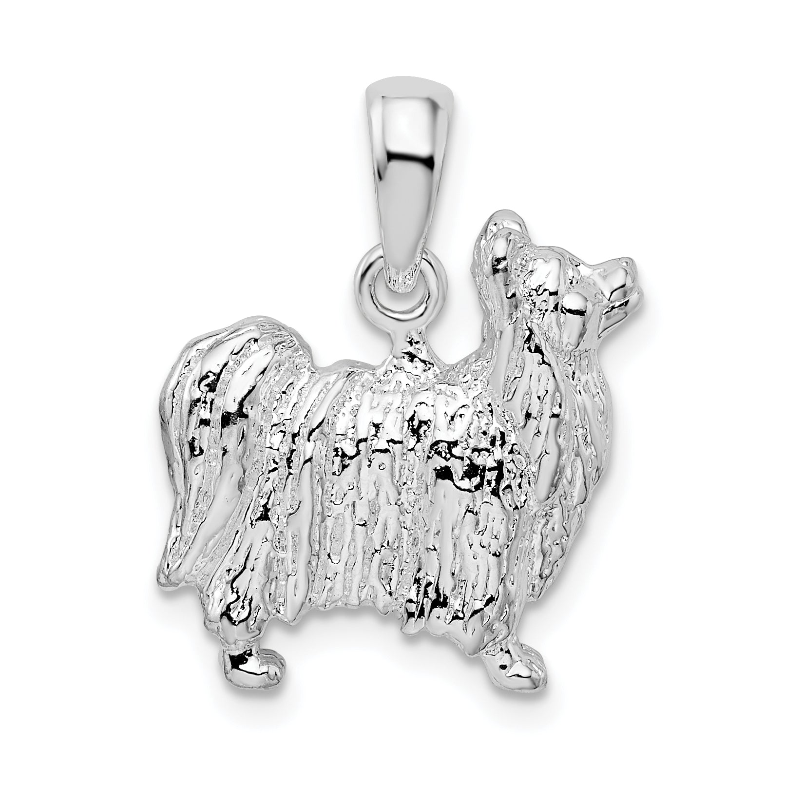 De-Ani Sterling Silver Rhodium-Plated Textured 3D Papillon Dog Pendant Main image