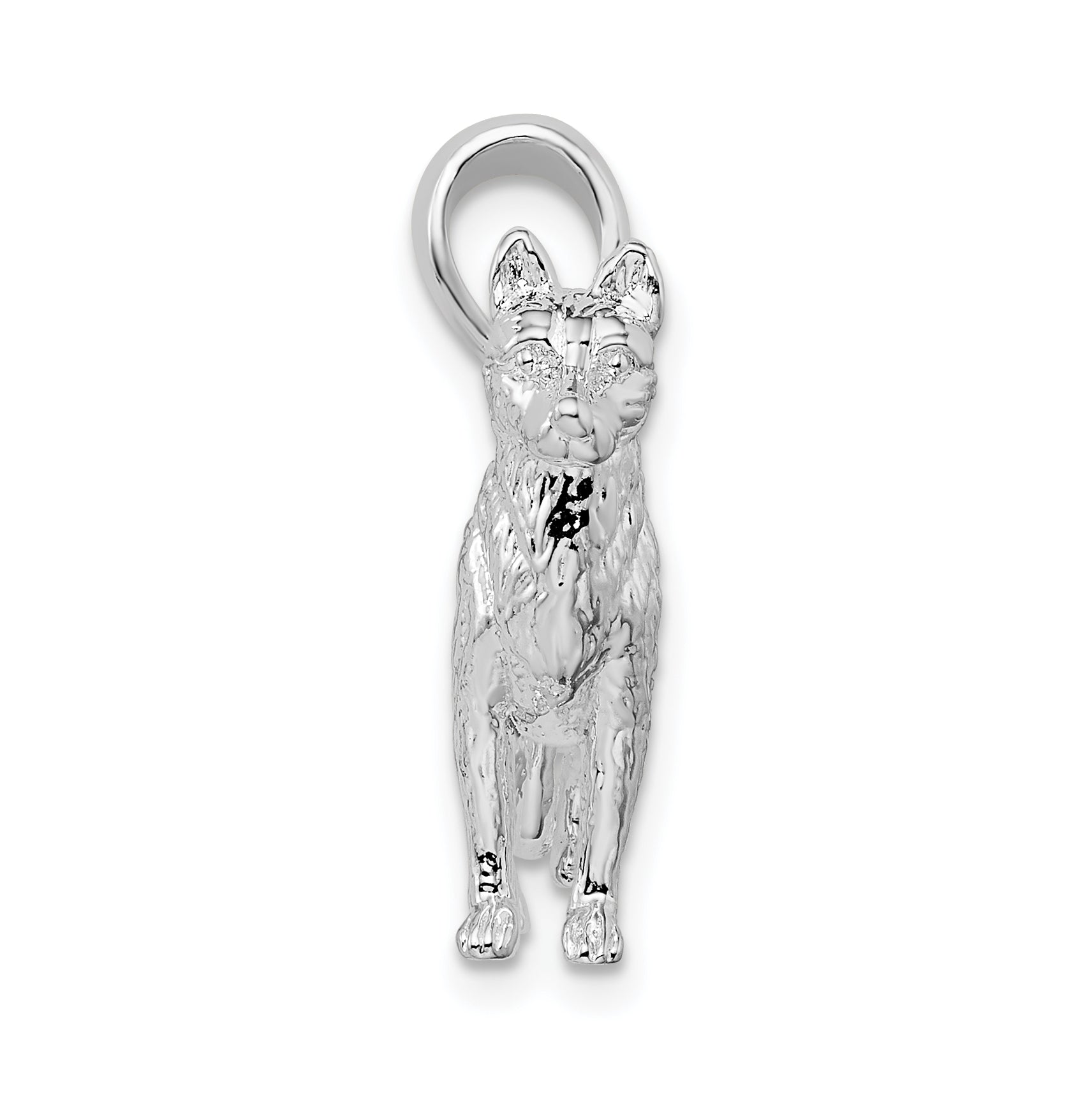 De-Ani Sterling Silver Rhodium-Plated Textured 3D German Shepherd Pendant Secondary image