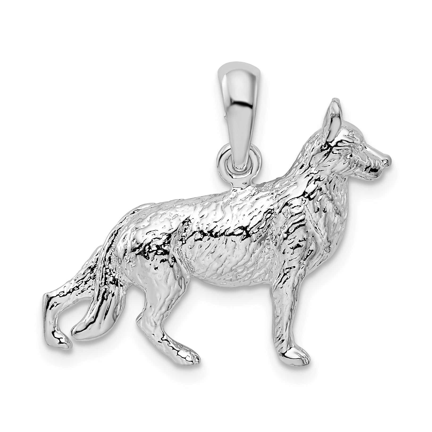 De-Ani Sterling Silver Rhodium-Plated Textured 3D German Shepherd Pendant Main image
