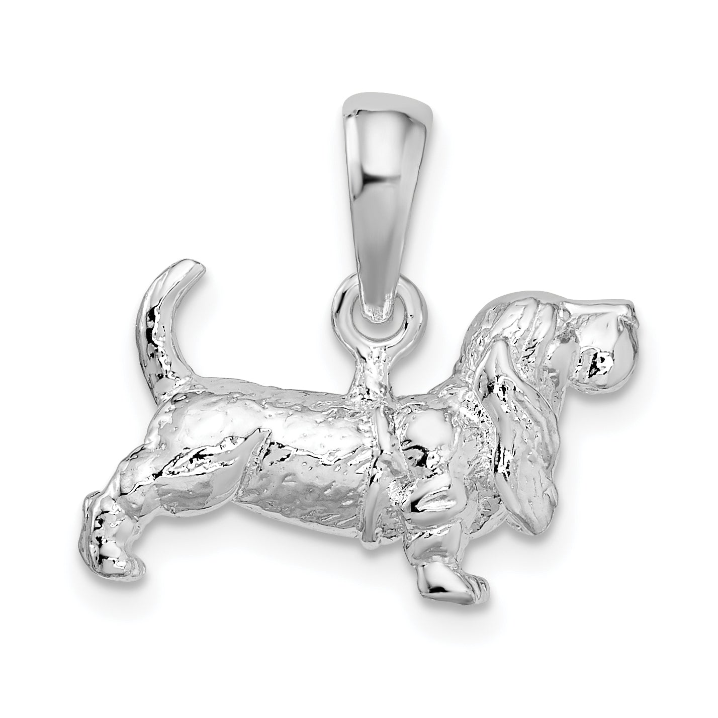 De-Ani Sterling Silver Rhodium-Plated Textured 3D Basset Hound Pendant Main image