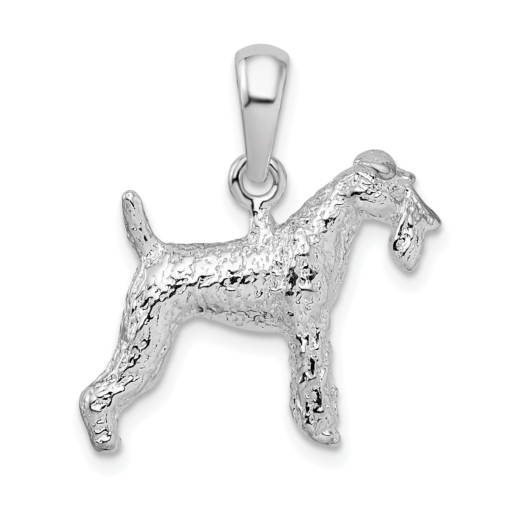 De-Ani Sterling Silver Rhodium-Plated Textured 3D Wire Fox Terrier Pendant Main image